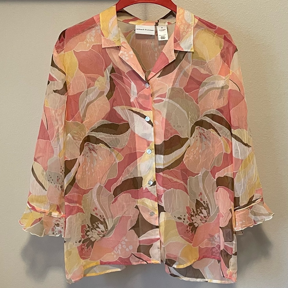 Alfred Dunner Sheer Floral Blouse - Size 12 - Picture 1 of 14